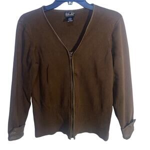 Rafaella Women's Medium Brown Silk & Leather Jacket Cardigan